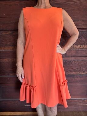 Calvin Klein Bright Orange Sleeveless Ruffle Hem Dress